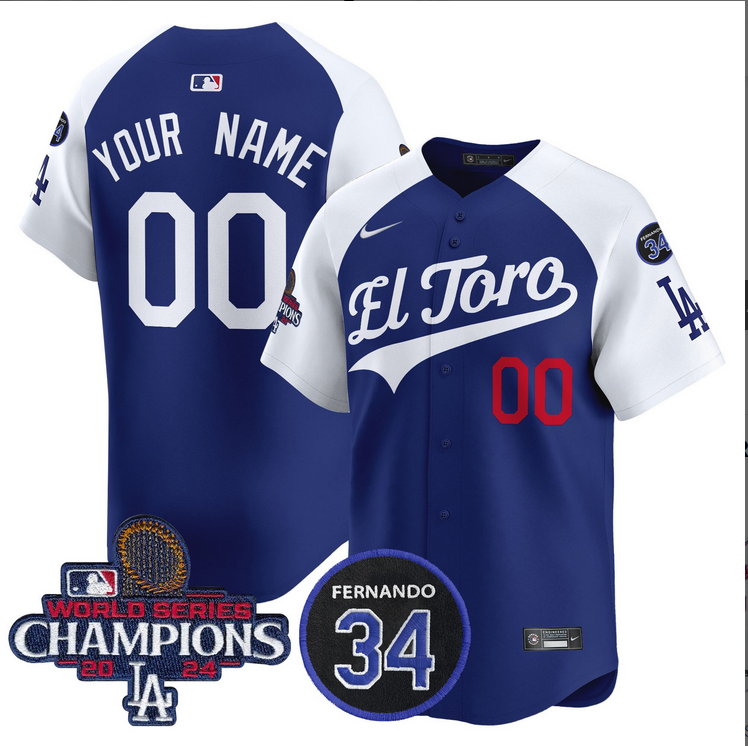 Men MLB Los Angeles Dodgers Custom blue 2024 World Series Champions Patch Cooperstown Jersey